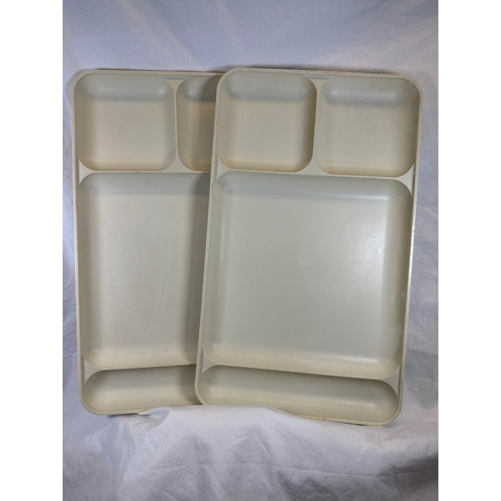 Vintage Tupperware Divided Trays Set of 2 Almond Cream 15x9 Serving Platters